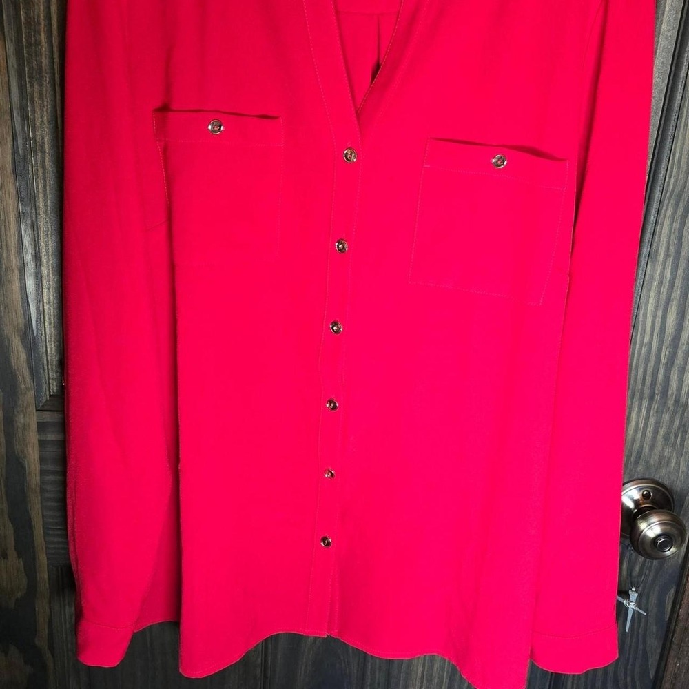 Susan Graver red button-up blouse